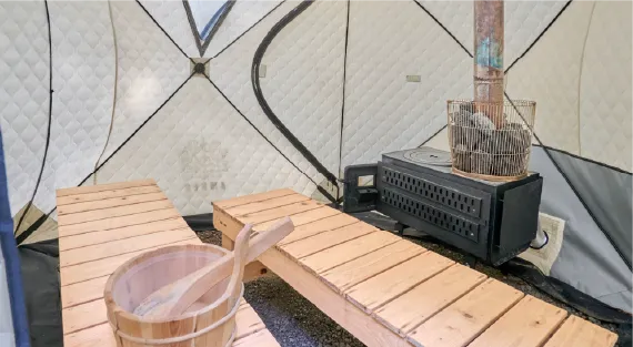 Interior of a tent-style sauna