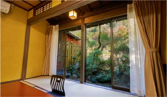 A Japanese-style room with a small garden